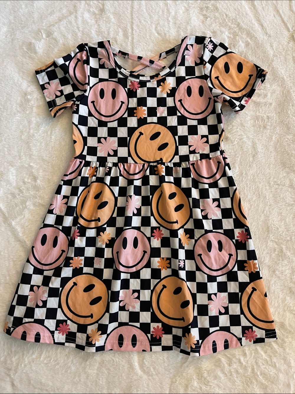 Checkered Smiley Face & Floral SZ 4T